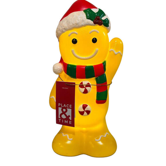 Christmas Holiday Time 11” Blow Mold Table Top Gingerbread Man Light Up LED NEW - Picture 3 of 9